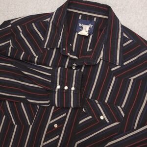 Wrangler Pearl Snap Western Shirt Mens XL Long Sleeve Black Red Blue Stripe